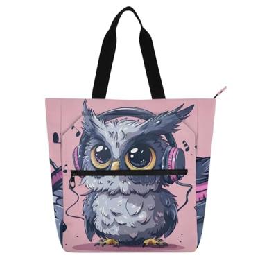 Imagem de GAIGEO Sacolas femininas com estampa de coruja de desenho animado para trabalho, faculdade, escola, bolsa de mão de professor com compartimentos