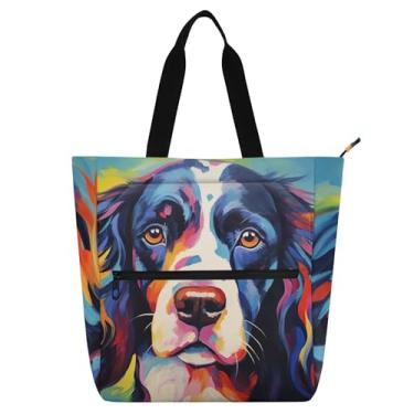 Imagem de Sacolas femininas coloridas para cães spaniel para trabalho, lona, escola, bolsa de livros, reutilizável, presente para amantes de livros