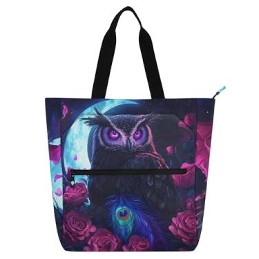 Imagem de GAIGEO Bolsa feminina de trabalho floral com estampa de coruja de lona para praia bolsa de livros com zíper para professores com compartimentos