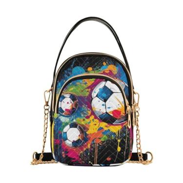 Imagem de Bolsa tiracolo feminina com bolinhas de futebol com respingo de tinta, bolsa transversal pequena com corrente dourada, bolsa transversal de verão, Bolas de futebol com respingos de tinta-1, One Size