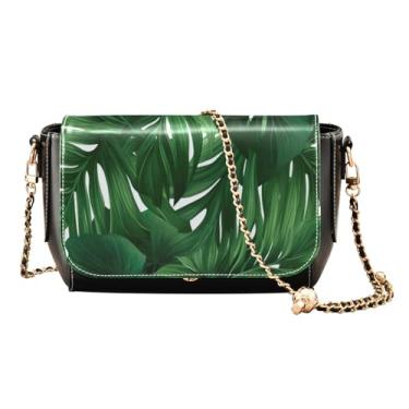 Imagem de GAIGEO Bolsa de ombro feminina de couro sintético com folhas de palmeira verde flamingos rosa tropicais, Folhas tropicais e folhas verdes - 3, One Size