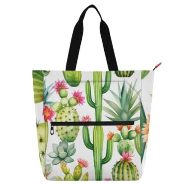 Imagem de GAIGEO Sacola feminina verde pastel Cacti Succulents para trabalho, lona, zíper, bolsa de praia, presente para professores, bolsas para amantes de livros