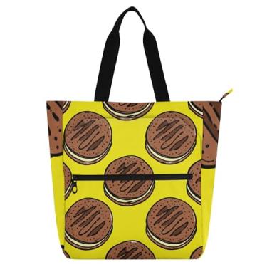 Imagem de GAIGEO Bolachas de chocolate amarelo bolsa de trabalho para mulheres bolsa de lona com zíper bolsa de praia senhoras crianças bolsas com compartimentos