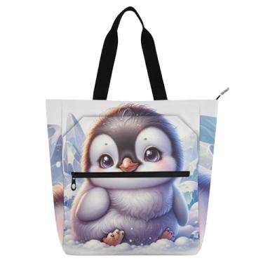 Imagem de GAIGEO Linda sacola feminina com estampa de pinguim, bolsa escolar de lona de trabalho com zíper, bolsas de viagem com compartimentos