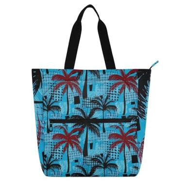 Imagem de GAIGEO Tropical Palms Book Tote Bag para mulheres, crianças, escola, professor, trabalho, viagem, lona, ombro, zíper, média, bolsa utilitária