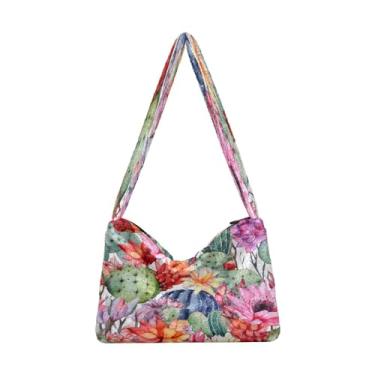Imagem de Bolsa de ombro feminina Art Gallery the Tree, bolsa de ombro com zíper, bolsas femininas, Aquarela com cacto e flores - 6, One Size