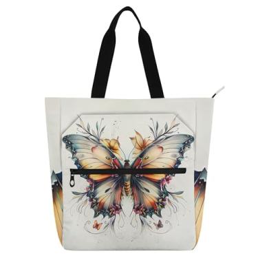 Imagem de GAIGEO Sacola vintage com estampa estética de borboleta para mulheres e crianças com zíper, escola, trabalho, viagem, bolsa utilitária média