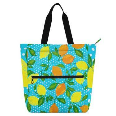 Imagem de GAIGEO Sacola amarela laranja limão azul para crianças e mulheres amantes de livros zíper escola trabalho viagem média utilitária bolsa reutilizável