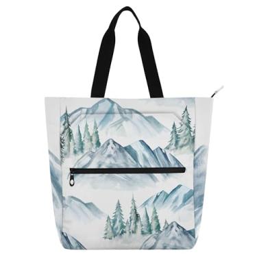 Imagem de Bolsa feminina para trabalho em aquarela com montanhas e árvores, lona, praia, escola, utilitária, para crianças, para amantes de livros, presentes