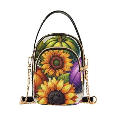 Imagem de TSENQUE 9 bolsas transversais florais tropicais coloridas com zíper para celular bolsas de ombro e bolsas femininas, Abóboras e girassóis coloridos, One Size