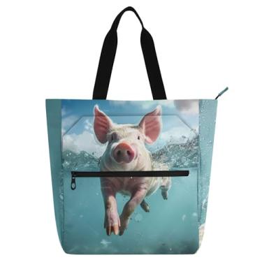 Imagem de Bolsa feminina divertida de trabalho subaquática de porco com zíper, bolsa de mão para crianças, presente para amantes de livros