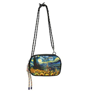 Imagem de TSENQUE Starry Night Girassóis pequena bolsa feminina transversal bolsa carteira para celular bolsa de ombro pequena com estampa animal