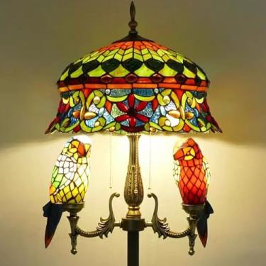 Imagem de Luminária de chão Tiffany com decoração natalina, libélula, papagaio, rosa e uva [5 lâmpadas][40,6 cm L x 165 cm A] Luminária de leitura de vitral para sala de estar, quarto, escritório ou s