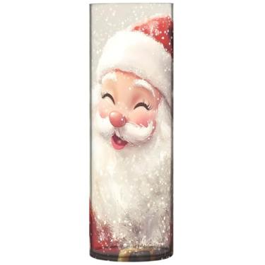 Imagem de Vasos cilíndricos decorativos de Natal Papai Noel com floco de neve para flores, vaso grande, fofo, personalizado, exclusivo, floral, decoração estética, 30 cm x 9,9 cm