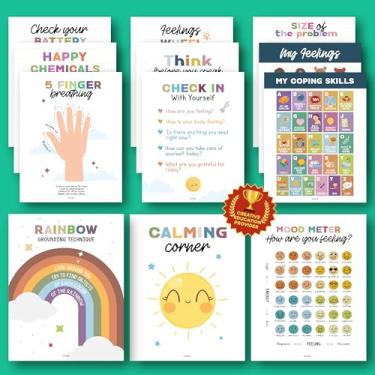 Imagem de EXCOOL CLUB 12 pôsteres de canto calmante para decoração de sala de aula - Tabela de sentimentos de 28 x 35 cm para crianças, pôsteres calmantes para crianças suprimentos de canto calmo, pôster de