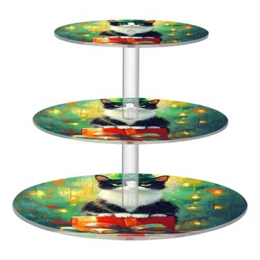 Imagem de Lindo chapéu de árvore de gato de Natal, suporte de cupcake de 3 níveis para festa, copo de acrílico, torre de bolo, bandejas de servir para festa, sobremesa, decoração de mesa de aniversário em