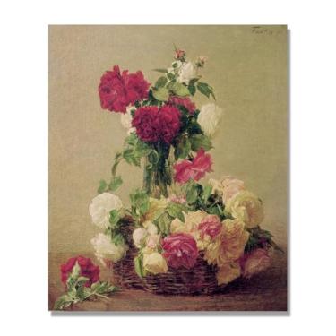 Imagem de NHLDZYH Flores clássicas ainda vida em tela retro buquê de flores pinturas estilo country decoração de parede para cozinha e sala de estar. B22. 80 x 96 cm apenas tela