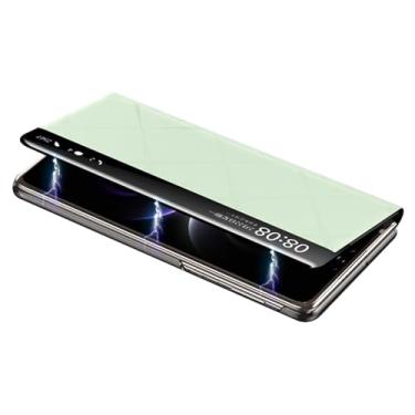 Imagem de LTLMYDAM Capa Flip View para Huawei Mate X7, capa de couro genuíno empresarial com fecho magnético alívio fino suporte capa de carregamento sem fio, verde, Mate X7