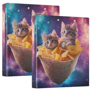 Imagem de Cute Cats Kittens Space 3 anéis, fichários de 3 cm, comporta 200 folhas, portfólio fofo, anel redondo, fichário de apresentação, 31,5 x 27 x 6 cm, 1 pacote