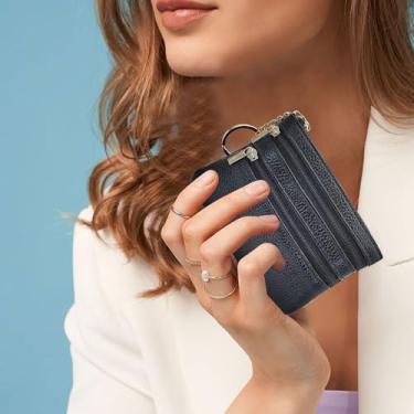 Imagem de Bolsa feminina de couro PU com 3 bolsos com zíper e porta-moedas portátil para porta-moedas pequena, Preto, Simples