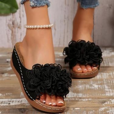 Imagem de Pantufas femininas modernas, casuais, estilo verão, cor sólida, boca de peixe, sola grossa, Preto, 38