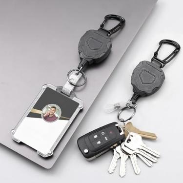 Imagem de Porta-crachás 2Ps com clipe retrátil, mosquetão resistente, carretel para crachá com cordão, porta-cartões de identificação, legal e tático