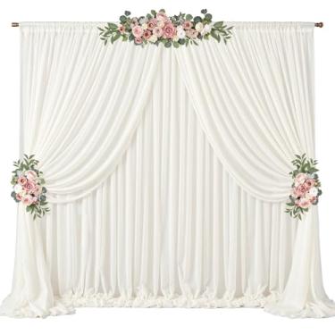 Imagem de Cortinas de fundo bege de 6 m x 3 m, sem rugas, tecido de chiffon transparente, para decoração de fotografia de palco, cerimônias de casamento, arco e festa
