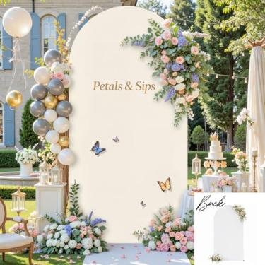 Imagem de Capa de fundo de arco branco bege 2,5 m balão de festa de aniversário bege capas de arco elástico capas de arco de casamento elastano banquete nupcial chá de bebê foto decoração de fundo