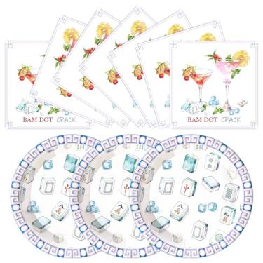 Imagem de HFBOBP Conjunto de 50 peças de pratos e guardanapos de papel, pratos de sobremesa descartáveis de 18 cm e guardanapos de almoço de 16,5 cm, decorações de festa (Mahjong)