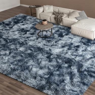 Imagem de EVOIONOS Tapete azul e branco para sala de estar, tapetes felpudos fofos de 1,8 x 2,5 m para quarto, tapete felpudo super macio para quarto de crianças, decoração de casa, tapetes retangulares