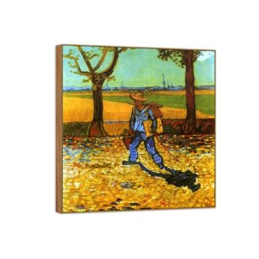 Imagem de Vincent van Gogh Famosa pintura em tela de arte de parede pronta para pendurar. Pintor a caminho do trabalho. Imagem em moldura de madeira para decoração de sala de estar 50 x 55 cm 20 x 21 pol
