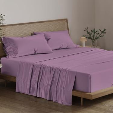 Imagem de THREAD SPREAD Jogo de cama queen size 100% algodão egípcio - Jogo de cama queen de algodão egípcio de 800 fios de 4 peças (ameixa), macio, refrescante, lençol de cama de hotel de luxo de cetim com