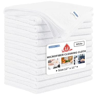 Imagem de HOMERHYME Pano de limpeza de microfibra, pacote com 12 panos de limpeza brancos, 30,5 x 28 cm, panos de lavar sem fiapos, toalhas de microfibra reutilizáveis para casa e cozinha, banheiro, apartamento