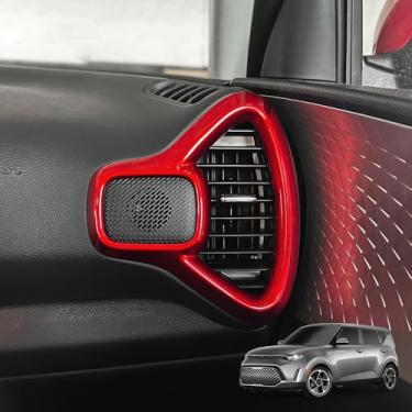 Imagem de JUIVEEL Tampa de saída de saída de ar de ambos os lados, fonte do painel lado esquerdo direito capa de moldura de saída de ar CA compatível com acessórios Kia Soul 2020-2025 (estilo vermelho brilhante