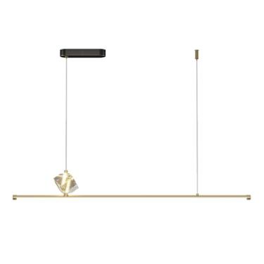 Imagem de Luminária pendente linear de latão de 35,4", luminária suspensa longa de cobre, lustre de tubo longo de LED - 24 W - 3 modos de cor, luminárias de suspensão ultrafinas para sala de jantar, l