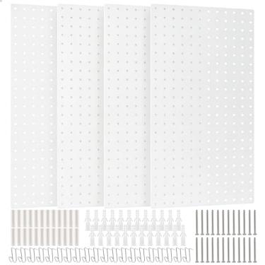 Imagem de DEWEL Peg Board, painéis de metal de 58,4 cm x 30,5 cm, pacote com 4 organizadores de placa de metal com acessórios (4 peças brancas)