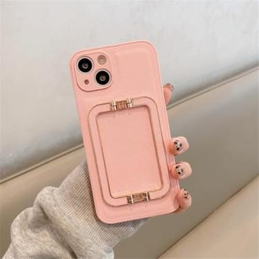 Imagem de IRTGFG Capa de suporte dobrável de metal e couro de luxo para iPhone 16 Pro, capa de silicone à prova de choque (para iPhone 16 Pro/4)
