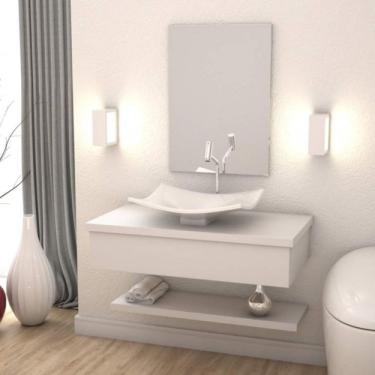 Imagem de Bancada para Banheiro 80cm com Cuba Folha F44 Prateleira e Espelheira 806w Metrópole Compace