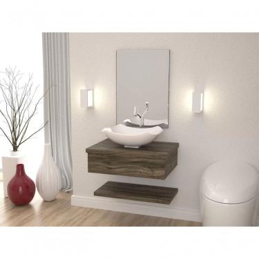 Imagem de Bancada Para Banheiro Com Cuba Abaulada L42 Prateleira E Espelheira 606w Metrópole Compace