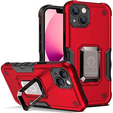 Imagem de MAALYA Capa para iPhone 14/14 Plus/14 Pro/14 Pro Max, suporte de anel de metal giratório 360°, lente tudo incluso quatro cantos capa de telefone anti-queda anti-arranhões (Cor: vermelho, Tamanho: 14 6,1 polegadas)