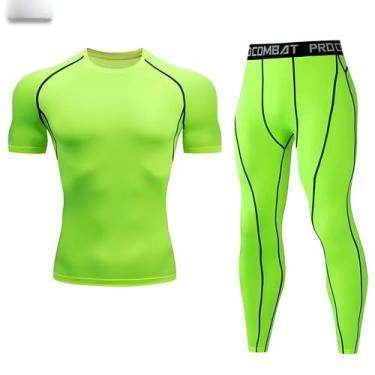 Imagem de Conjunto De Roupas Esportivas Masculinas De Compressão 2 Peças Elástic