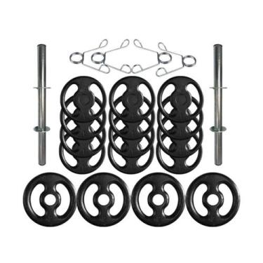 Imagem de Kit com Barras de Halteres e Anilhas de Ferro - 22 Peças - 2M