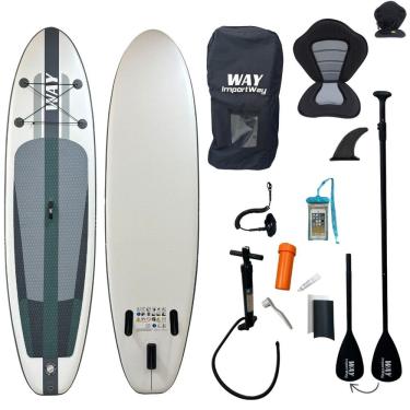 Imagem de Prancha Stand Up Inflável Alta Performance com Assento 320x84x15cm Kit Completo Cinza Importway