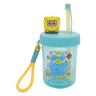 Imagem de Zonacriativa - Copo Canudo Flip Bob Esponja ViacomBS 500ml | Plástico bpa free, alça e aplique 3D | Ideal para hidratação infantil e lanche da escolinha