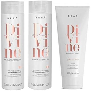 Imagem de Braé Divine Kit Shampoo Condicionador e Leave-in - Redução de Frizz e Brilho Espelhado - Cabelos Macios e Hidratados