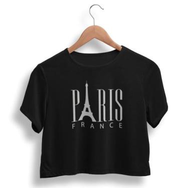 Imagem de Cropped Paris Blusa Feminina Torre Eiffel Camiseta Gola Careca 100% Al