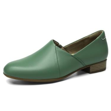 Imagem de TALENAVA Sapatos femininos clássicos confortáveis casuais de couro mocassins sem cadarço versáteis sem cadarço para trabalho diário, Verde, 35