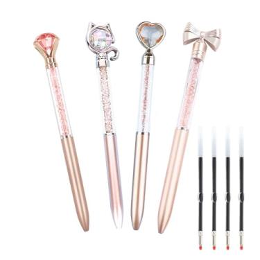 Imagem de AIYAYI Conjunto de canetas esferográficas, cristal, diamante, glitter, para diário, tinta azul, coisas bonitas, artigos de papelaria chiques, presentes para mulheres, meninas, aniversário, casa