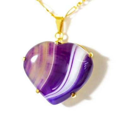 Imagem de Colar Coração Agata Lilas Pedra Natural Extra Garra Dourado - Cristais