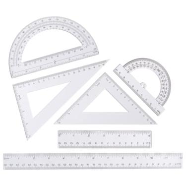 Imagem de Zotemo Conjunto de geometria matemática transparente de 6 peças com réguas de 30 e 15 cm, 2 triângulos, 2 transferidores